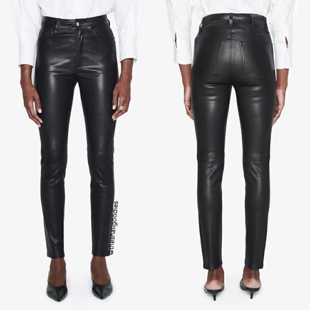 Anine Bing The Jagger Lamb Leather Genuine Skinny Black Pants Size XS - Picture 3 of 6